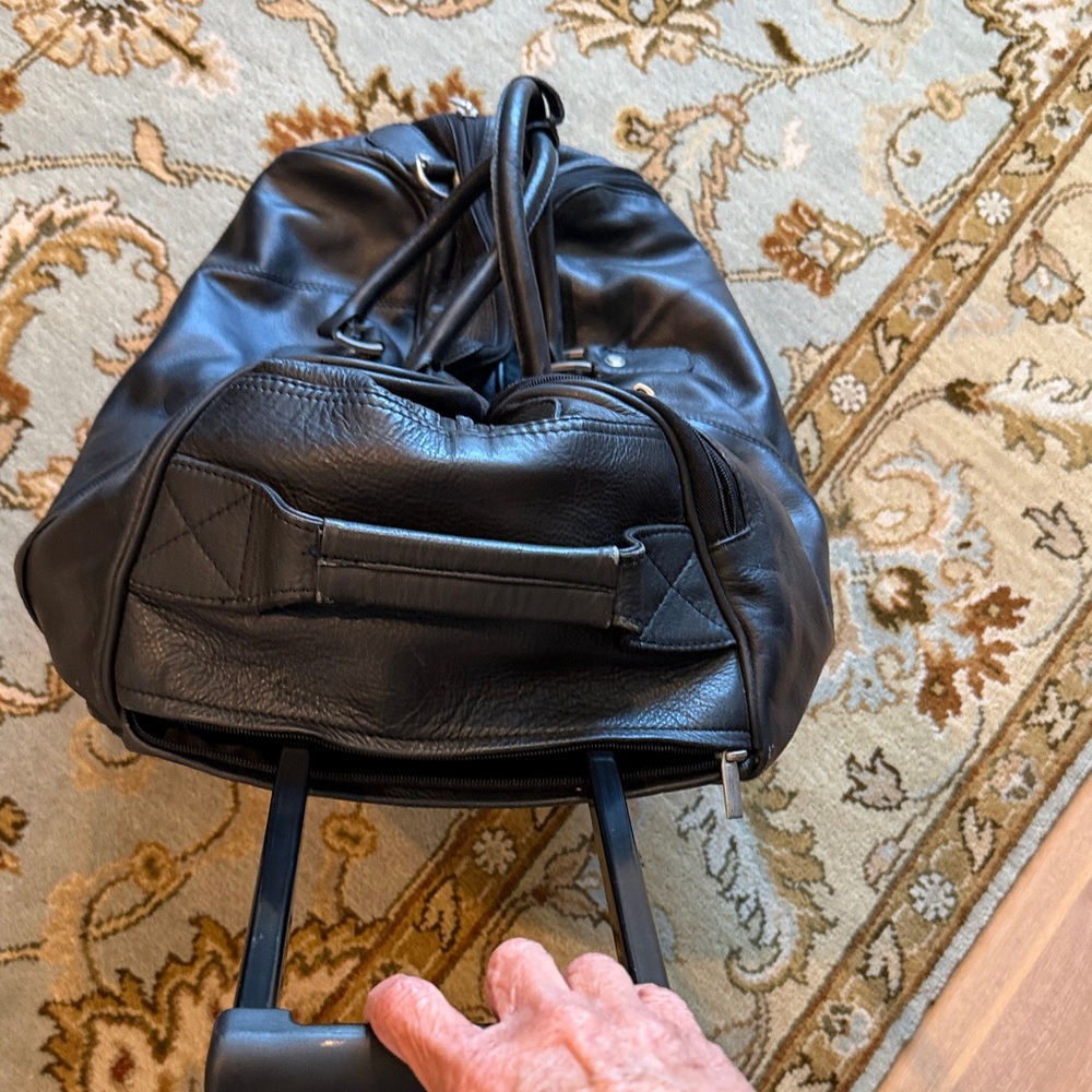 M Julian Black Small Leather Rolling Duffel Bag